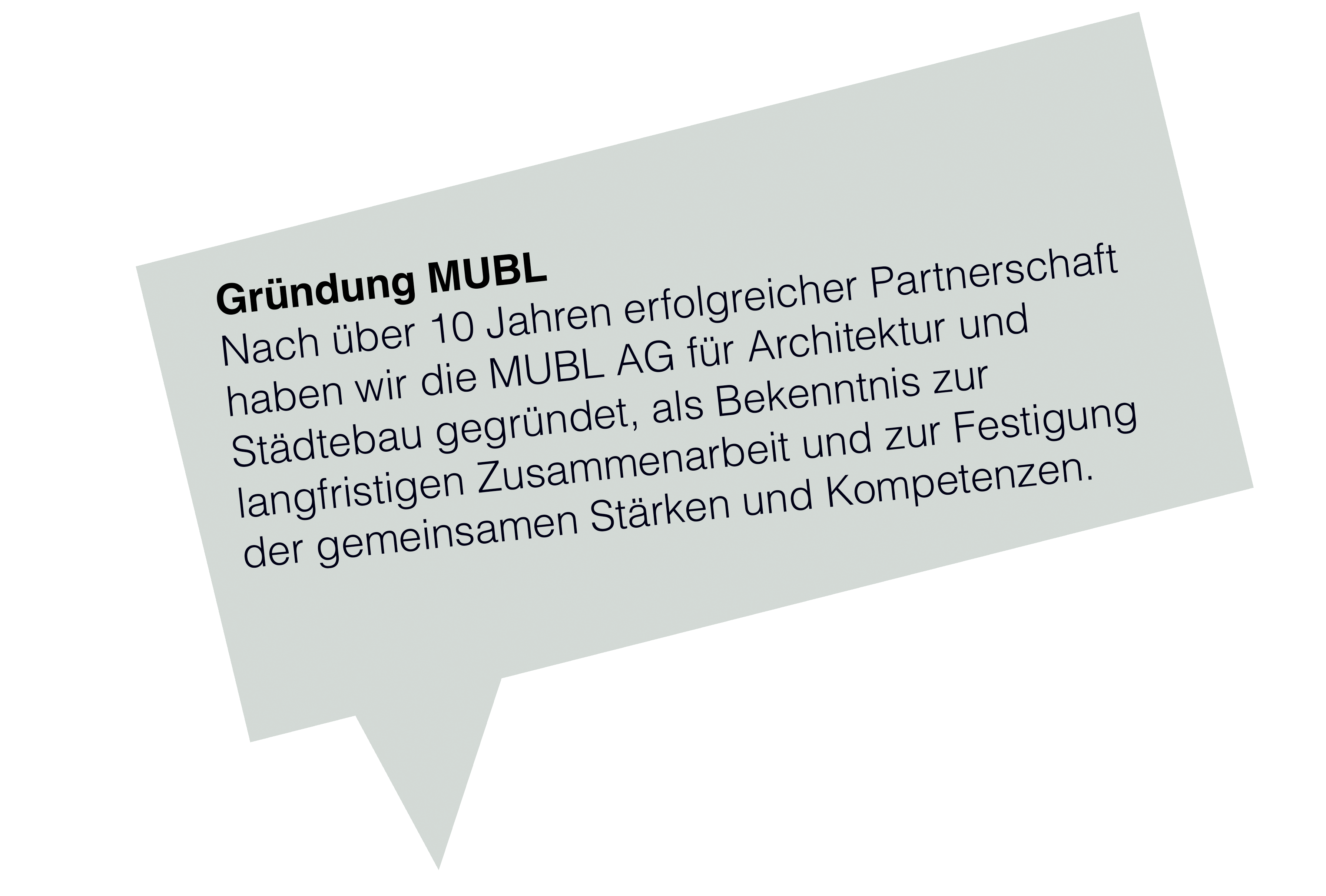 Gründung MUBL – Nach über 10 Jahren erfolgreicher Partnerschaft haben wir die MUBL AG für Architektur und Städtebau gegründet, als Bekenntnis zur langfristigen Zusammenarbeit und zur Festigung der gemeinsamen Stärken und Kompetenzen.
